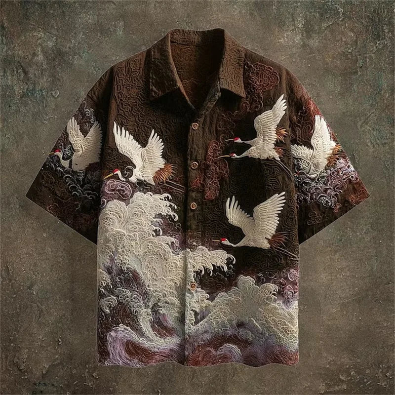 Crane & Tribal Print Casual Shirt