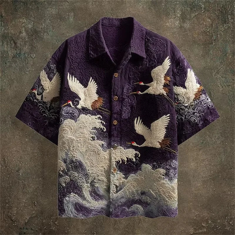 Crane & Tribal Print Casual Shirt