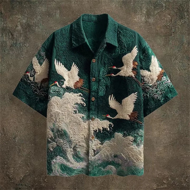 Crane & Tribal Print Casual Shirt