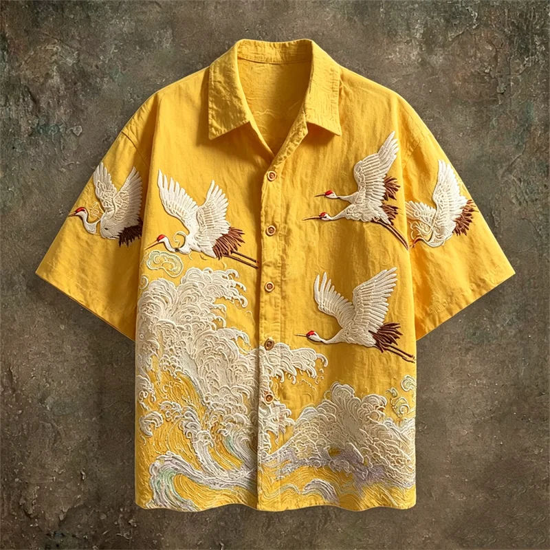 Crane & Tribal Print Casual Shirt