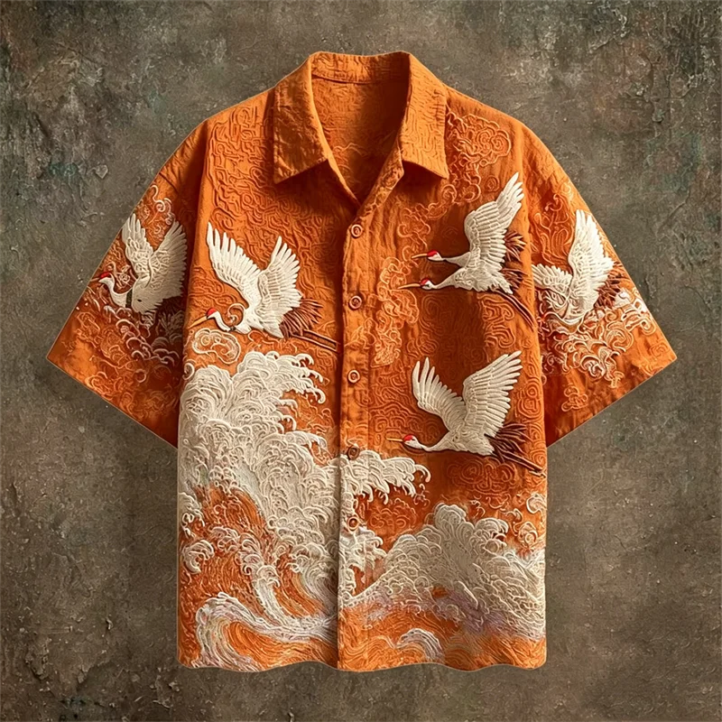 Crane & Tribal Print Casual Shirt