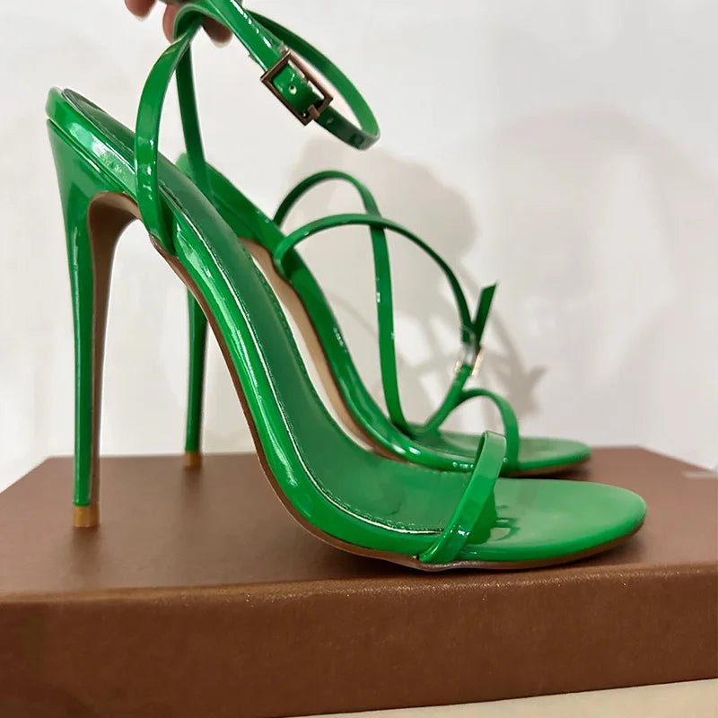 Women’s Green Peep-Toe High-Heel Ankle Sandals – Elegant Party Shoes