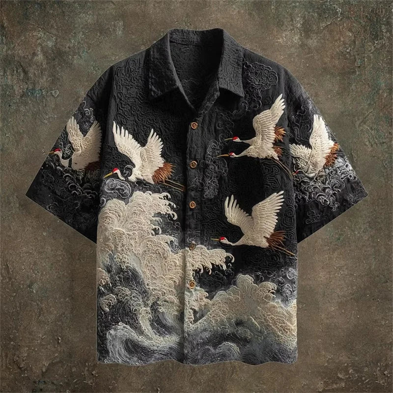 Crane & Tribal Print Casual Shirt