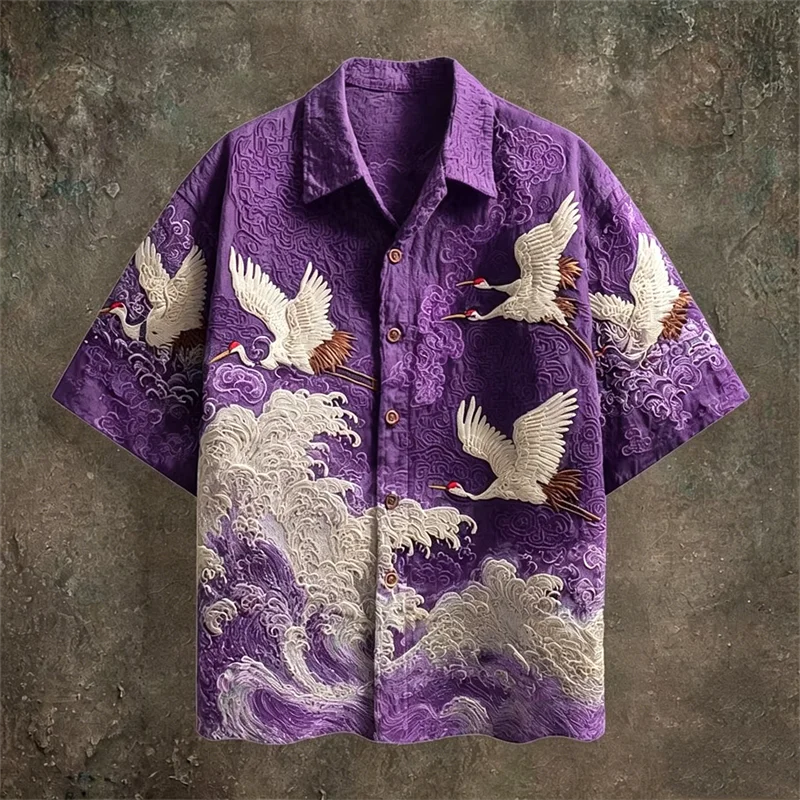 Crane & Tribal Print Casual Shirt