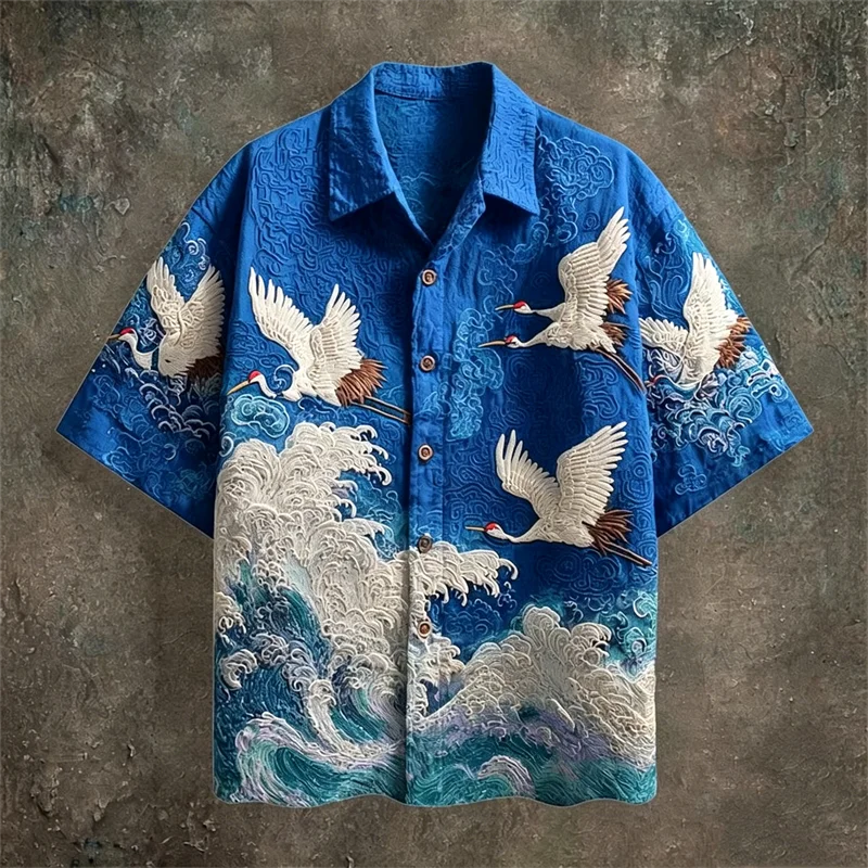 Crane & Tribal Print Casual Shirt