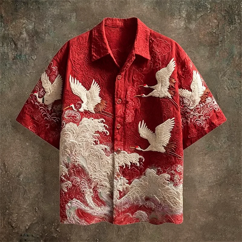 Crane & Tribal Print Casual Shirt