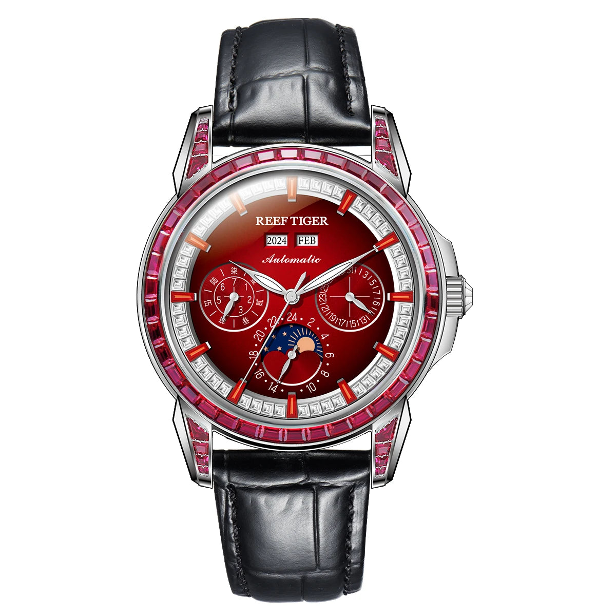 Reef Tiger MoonPhase Automatic Watch – Blue Dial
