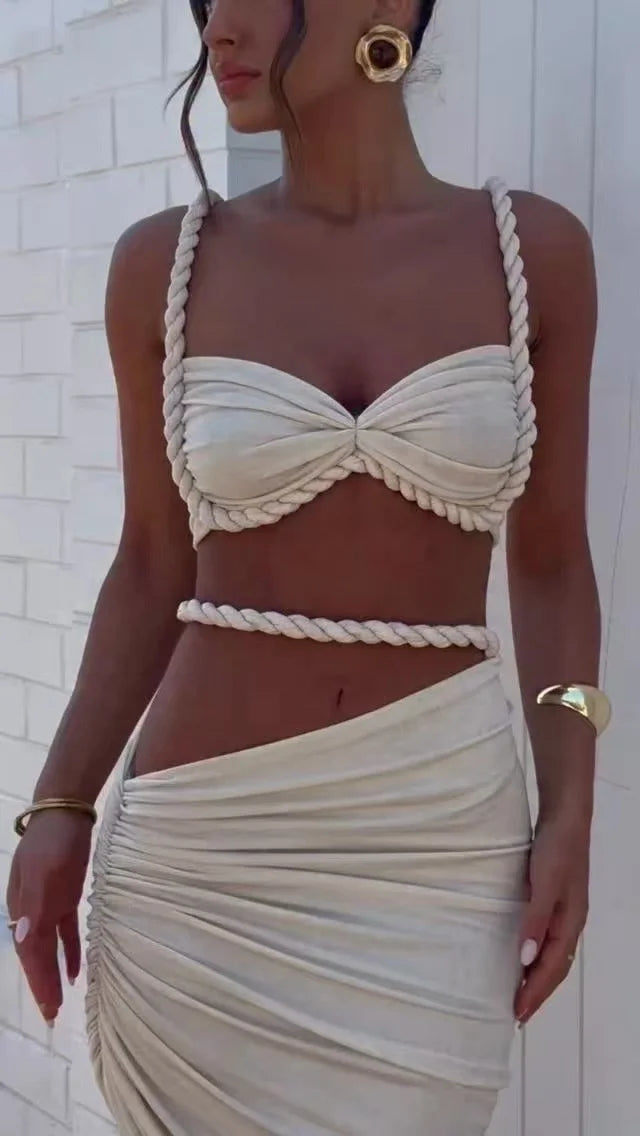 Elegant Bandeau Top & Fishtail Maxi Skirt Set