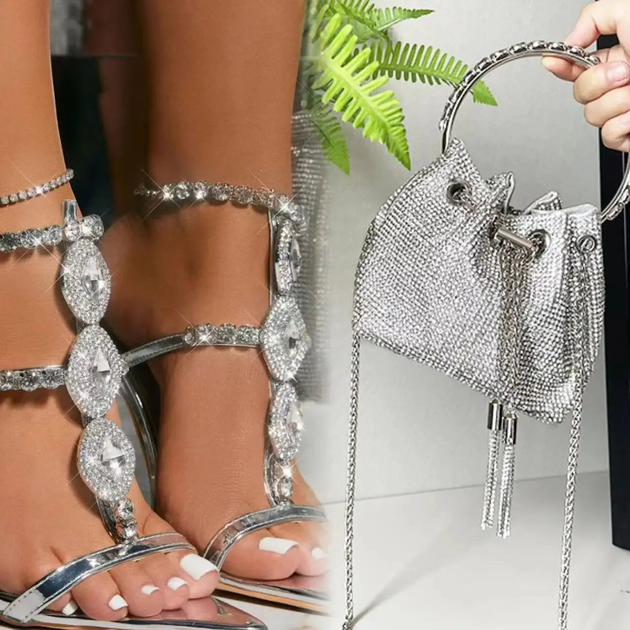 Luxury Rhinestone Heels & Matching Handbag Set