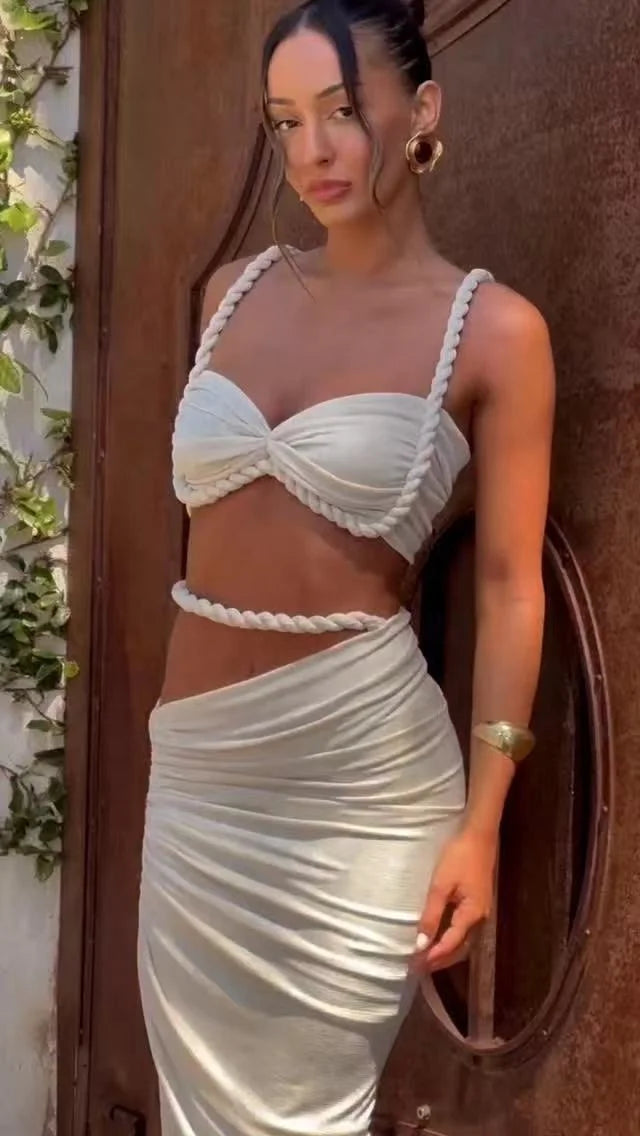 Elegant Bandeau Top & Fishtail Maxi Skirt Set