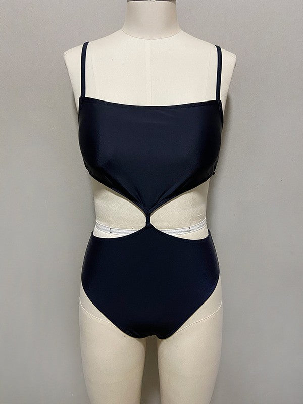 Solid Color Stitching Cut-Out Swimsuit