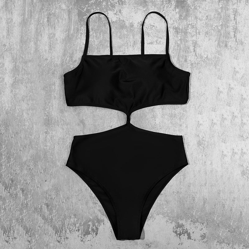 Solid Color Stitching Cut-Out Swimsuit