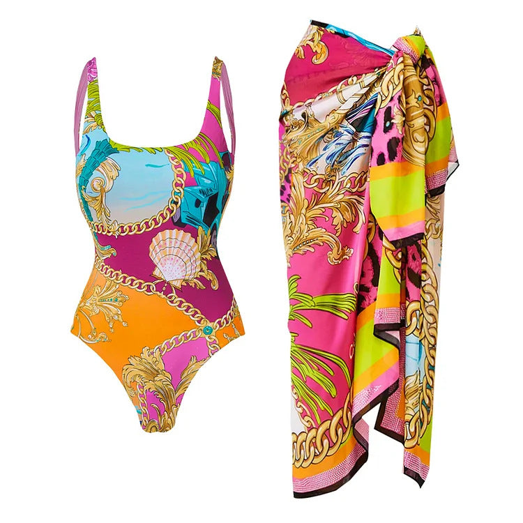 Cartoon Print One-Piece Swimsuit Suit