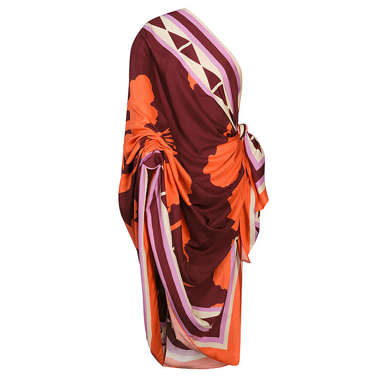One-Shoulder Ethnic Print Swimsuit Suit