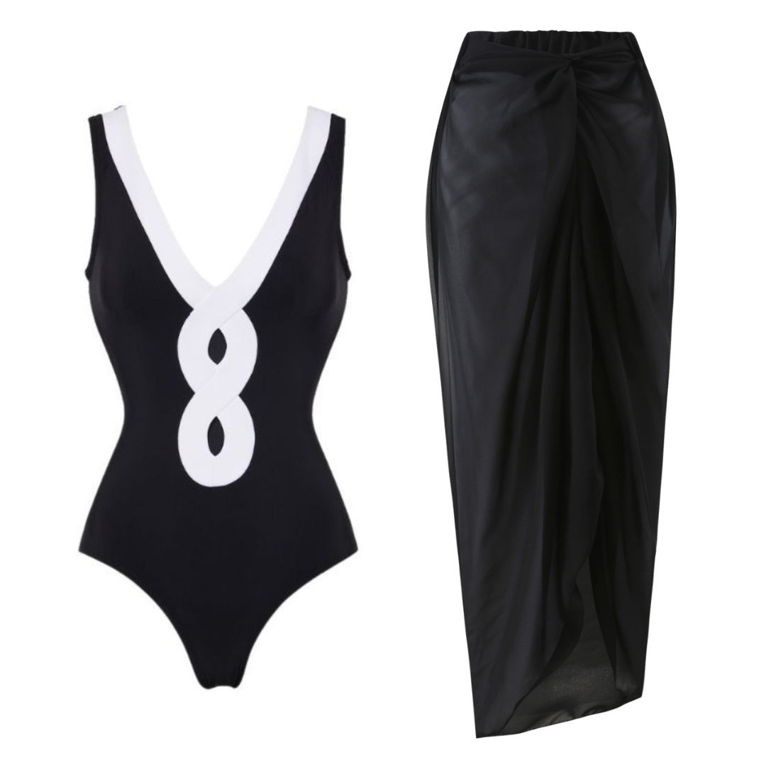 Contrast Color One-Piece Swimsuit