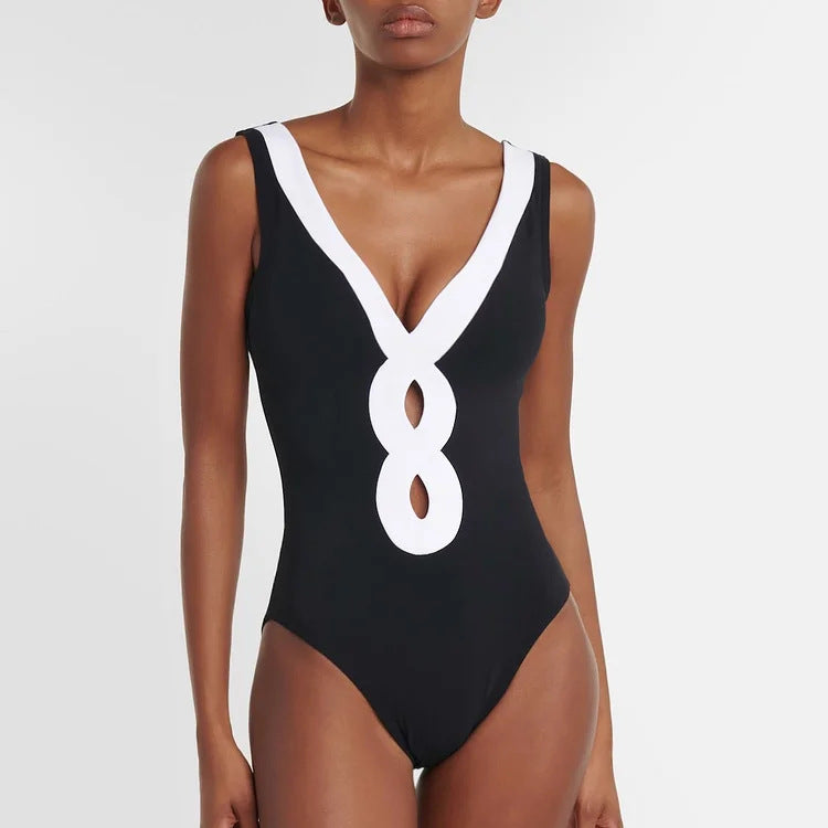 Contrast Color One-Piece Swimsuit