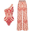 One-Shoulder Ethnic Print Swimsuit Suit