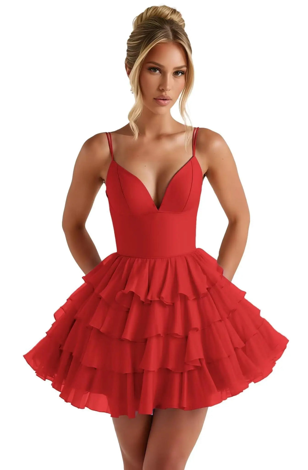Spaghetti Straps Tiered Ruffle Mini Dress