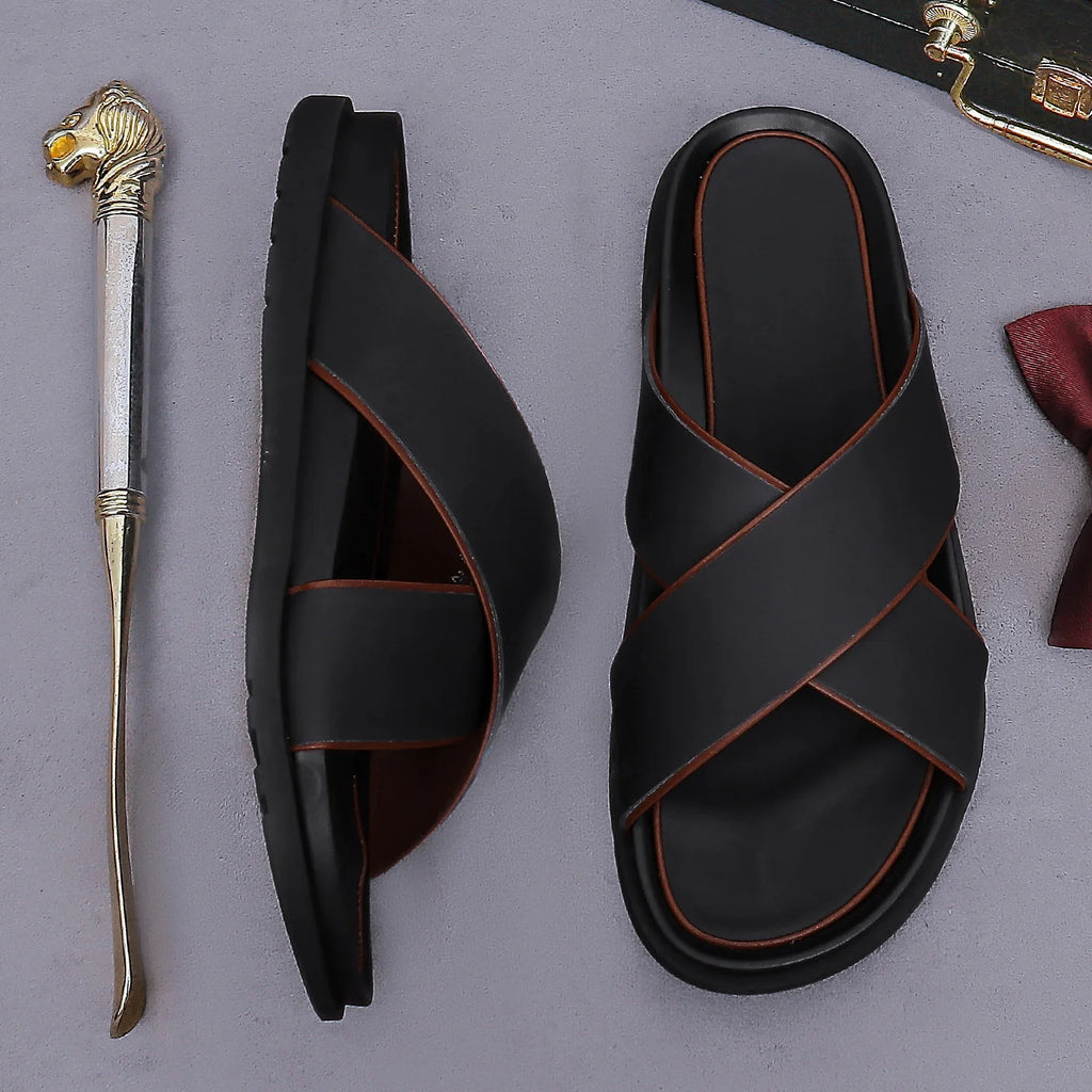 Premium Men’s Leather Cross Sandals – Casual Summer