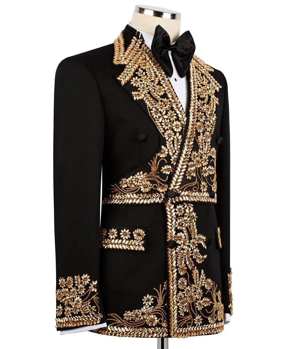 Luxury Crystal Blazer Homme – Veste Double Boutonnage à Strass
