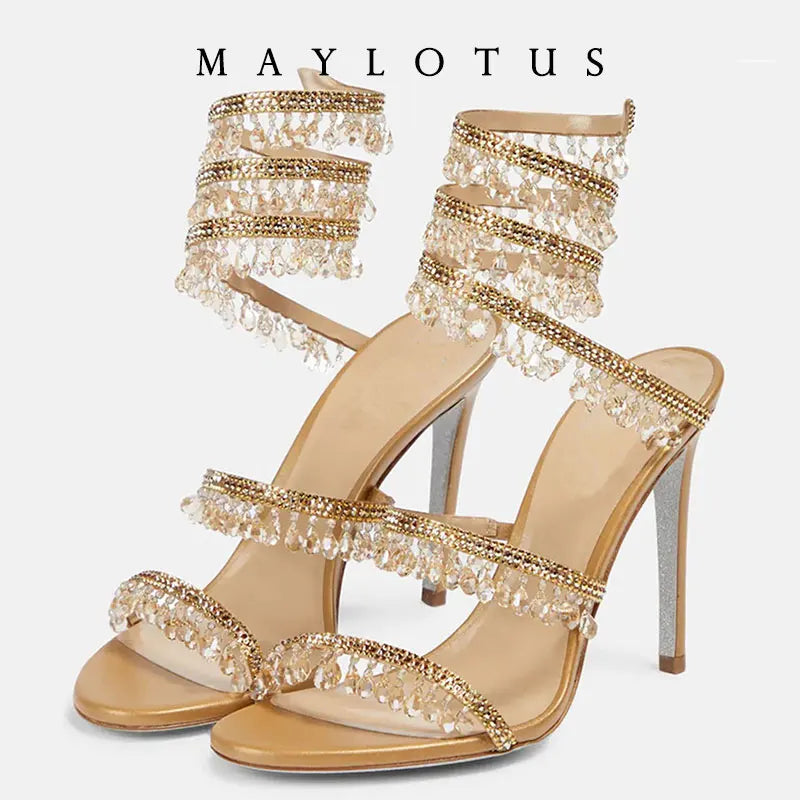 Jeweled Snake-Shaped Stiletto Sandals