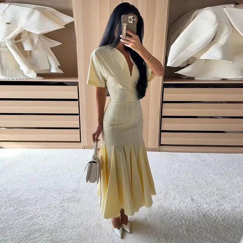 Elegant V-Neck Hip Package Mini Dress