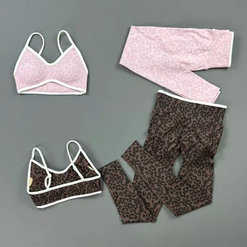 Seamless Leopard Print Yoga Set