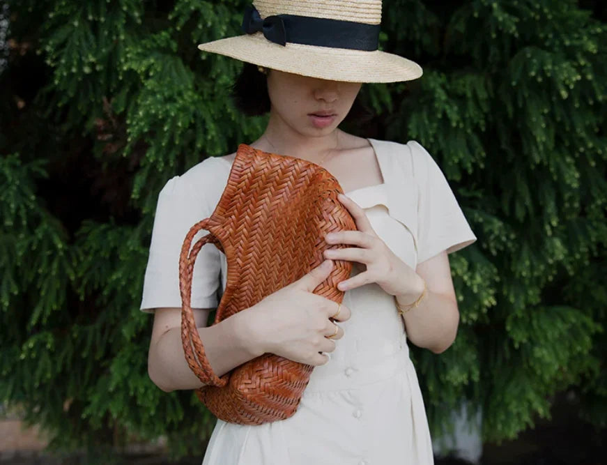 Hand-Woven Genuine Leather Tote Bag