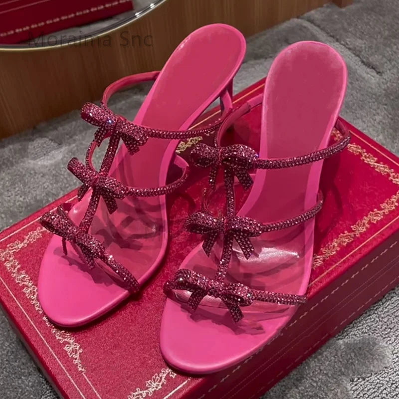 Rosy Red Rhinestone Bow Slippers