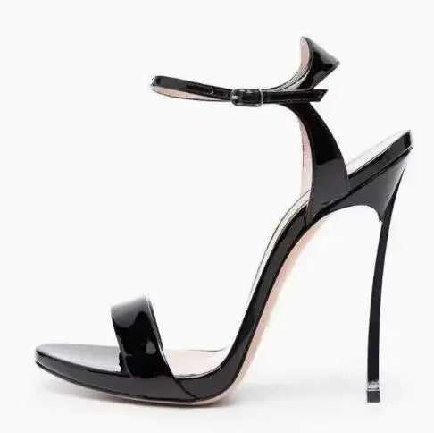 Nude & Black Patent Leather Stiletto Sandals