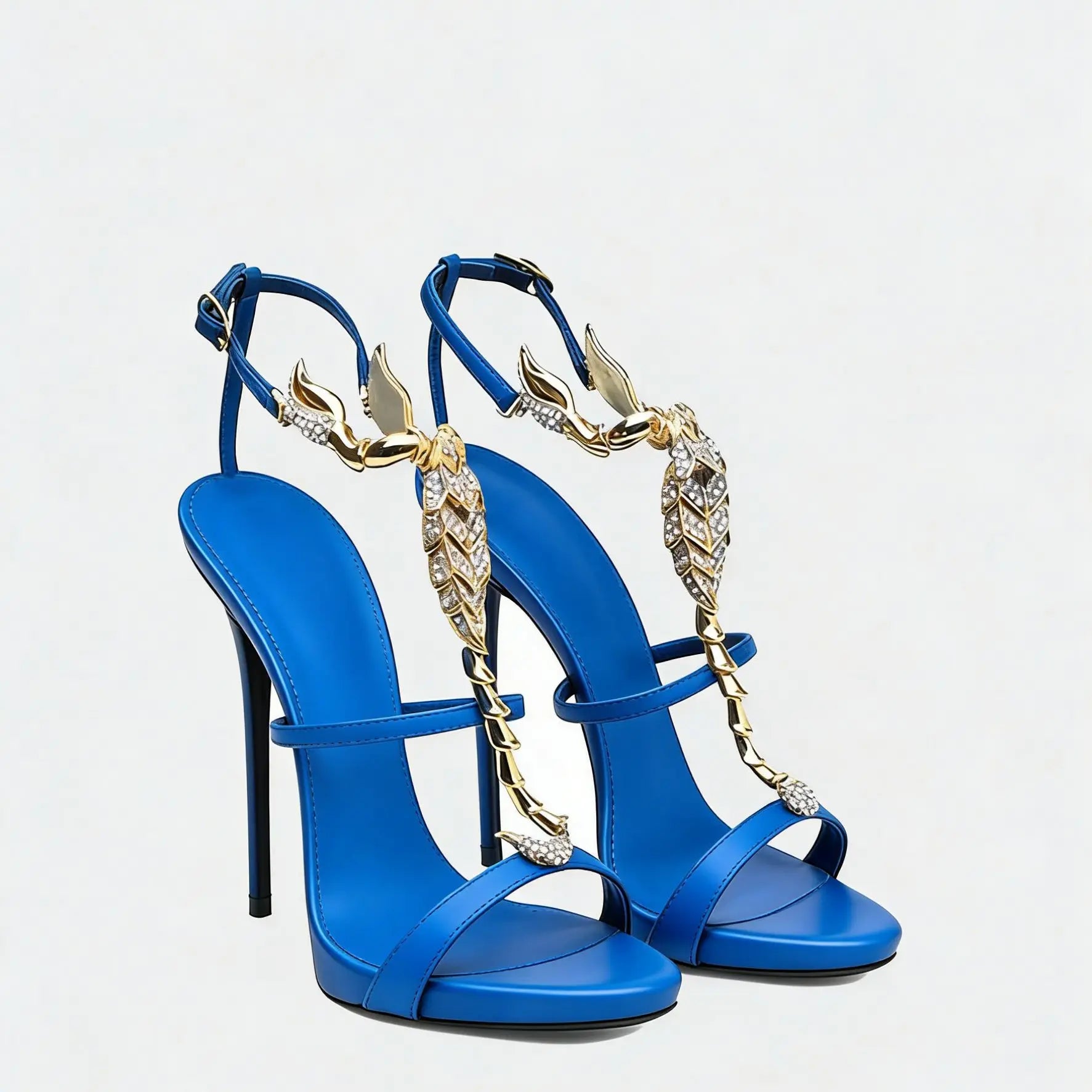 Rhinestone Scorpion Round Toe Stiletto Sandals