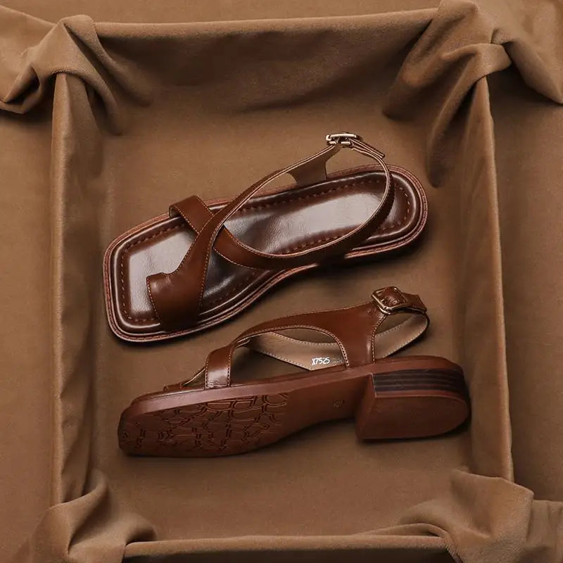 Women's Square Toe Medium Block Heel Sandals