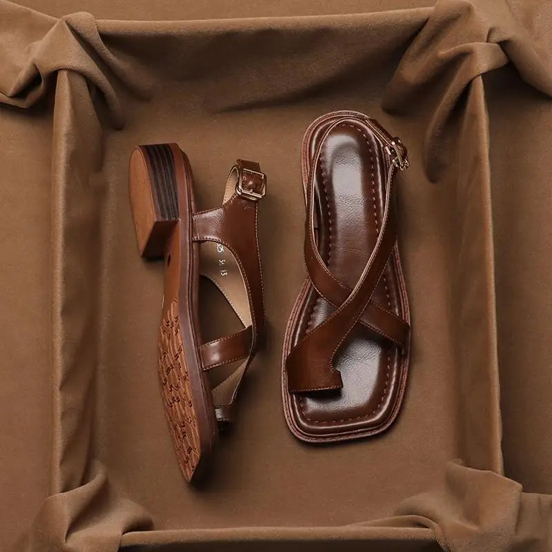 Women's Square Toe Medium Block Heel Sandals