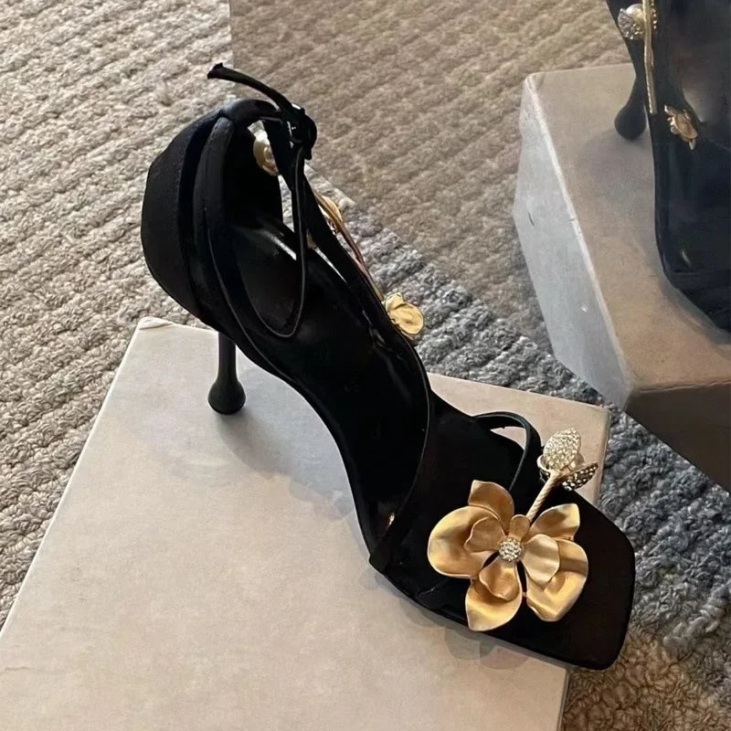 Elegant Flower Accent High Heel Sandals