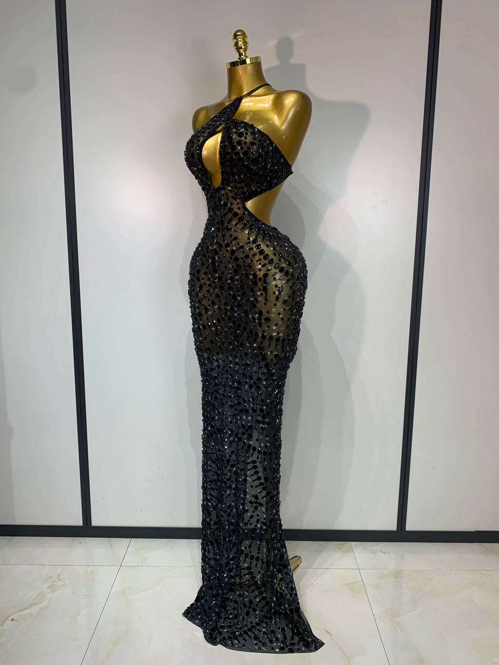 Sparkly Rhinestone Backless Bodycon Maxi Dress