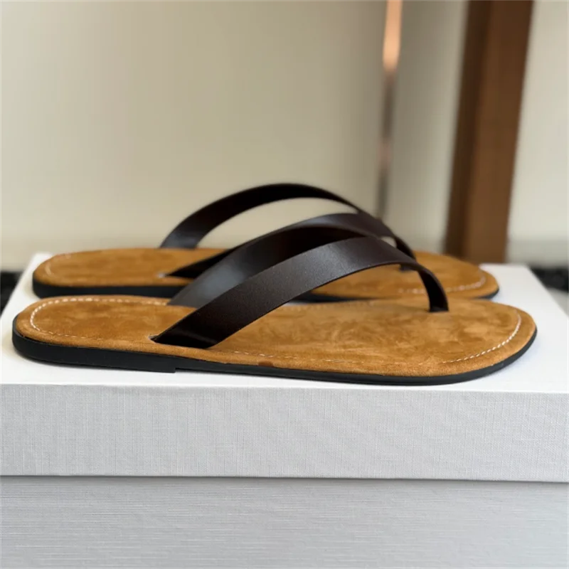 Calf Leather Round Toe Thong Sandals