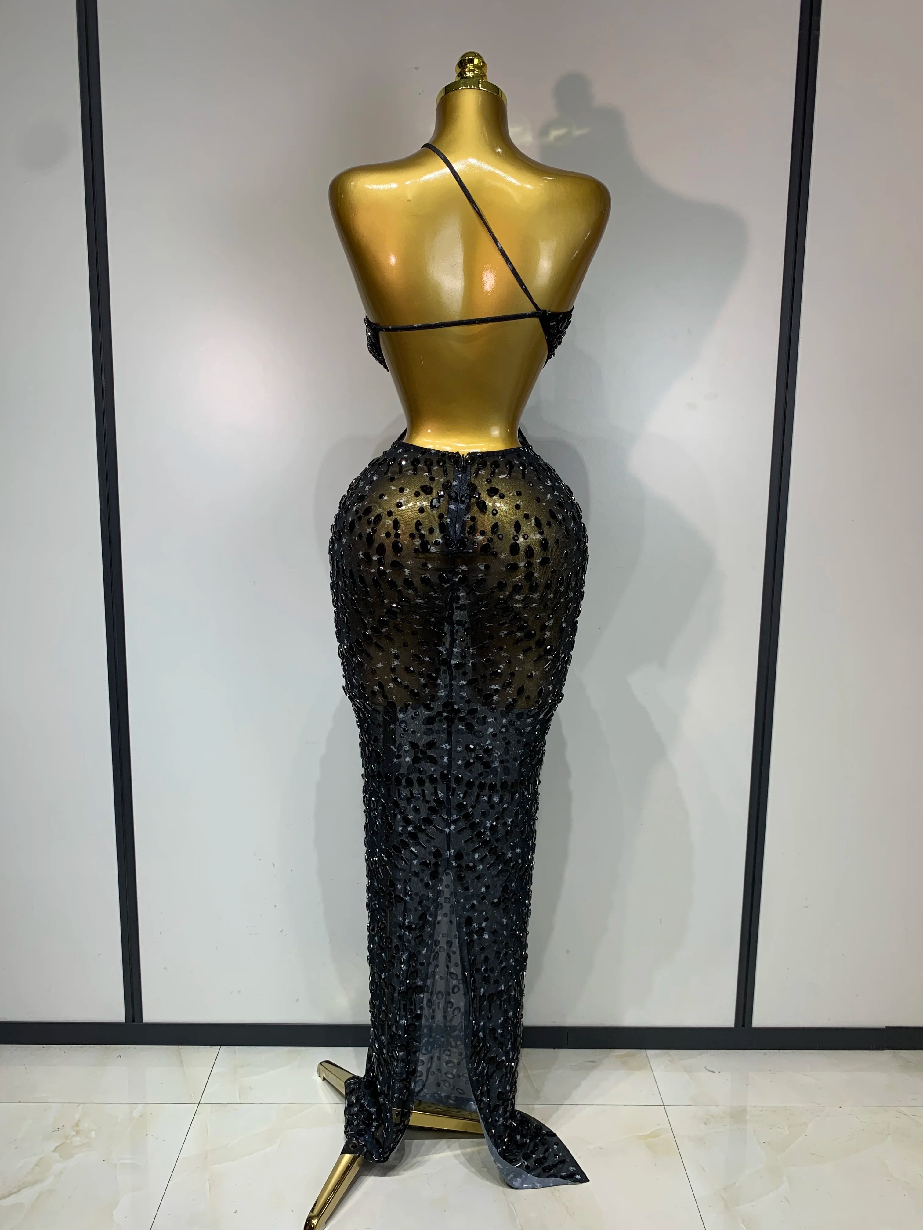 Sparkly Rhinestone Backless Bodycon Maxi Dress