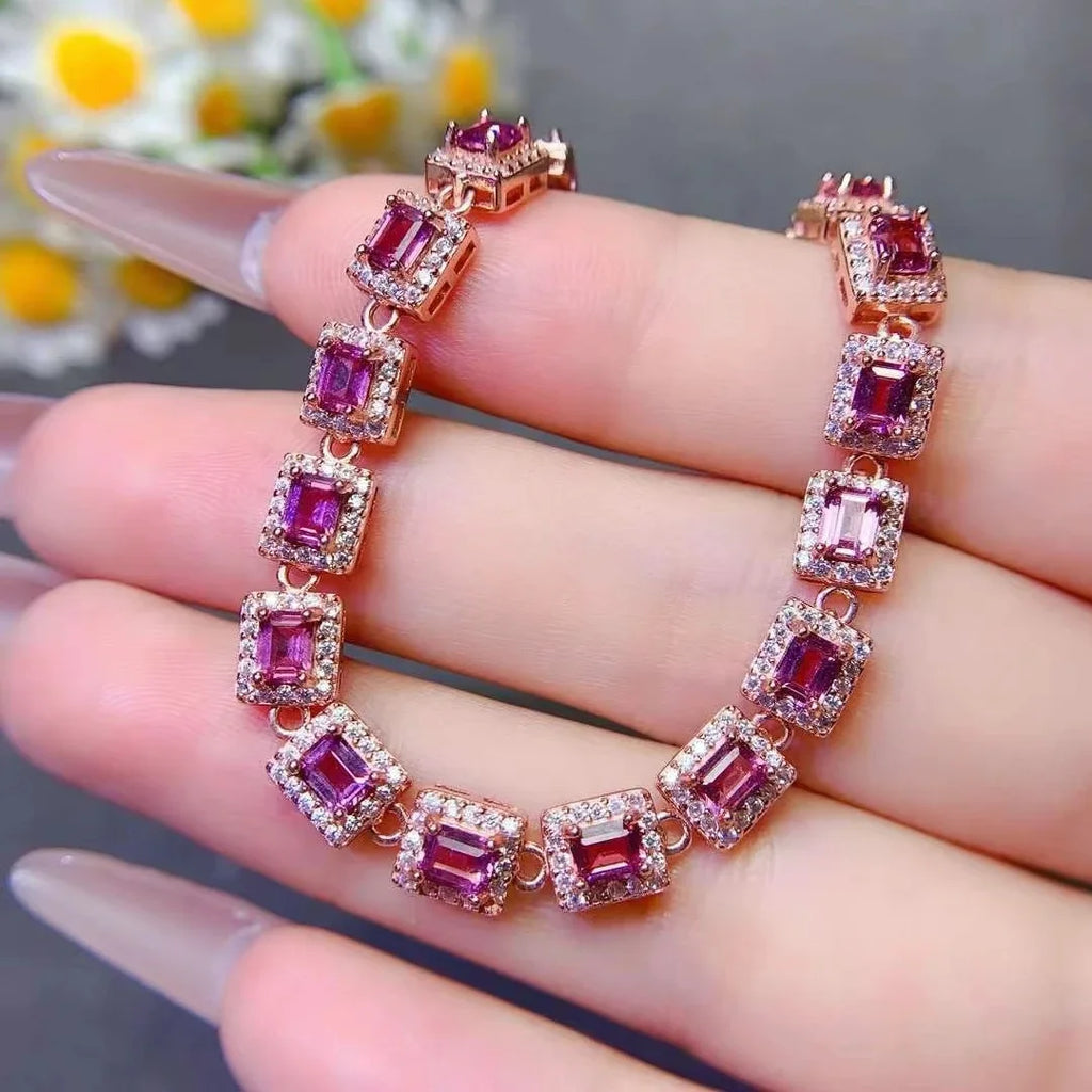 Natural Garnet 925 Silver Bracelet