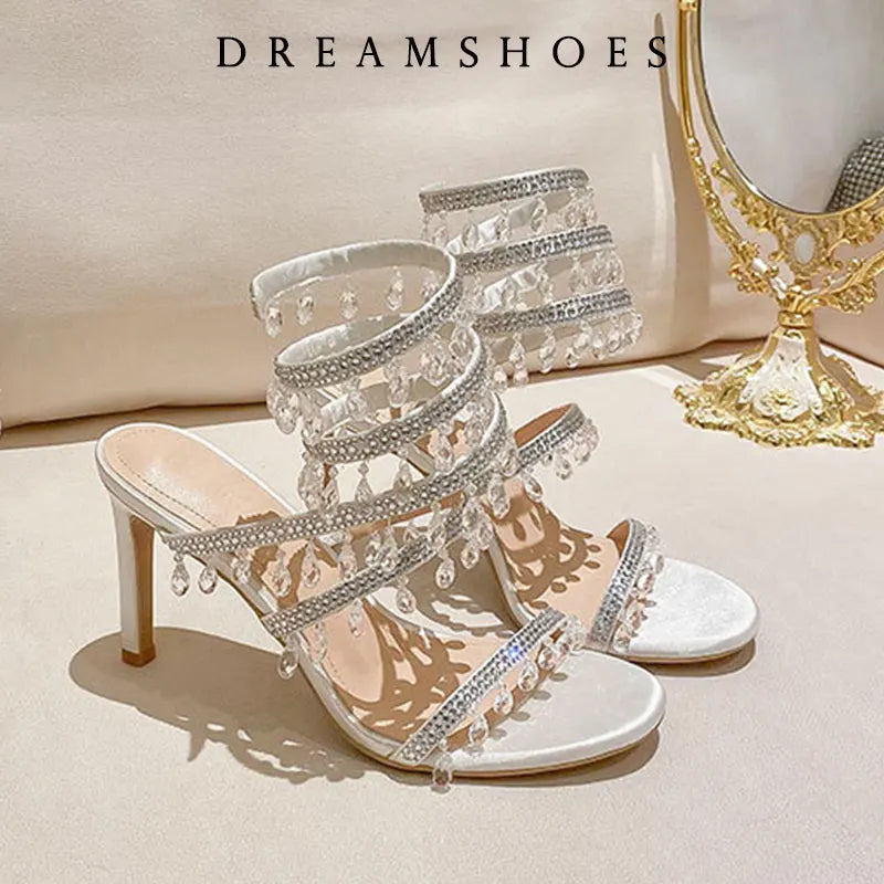 Jeweled Snake-Shaped Stiletto Sandals