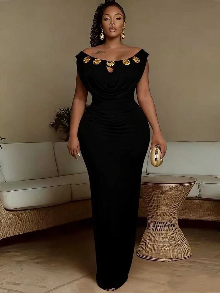 Off-Shoulder Bohemian Slim-Fit Evening Maxi Dress