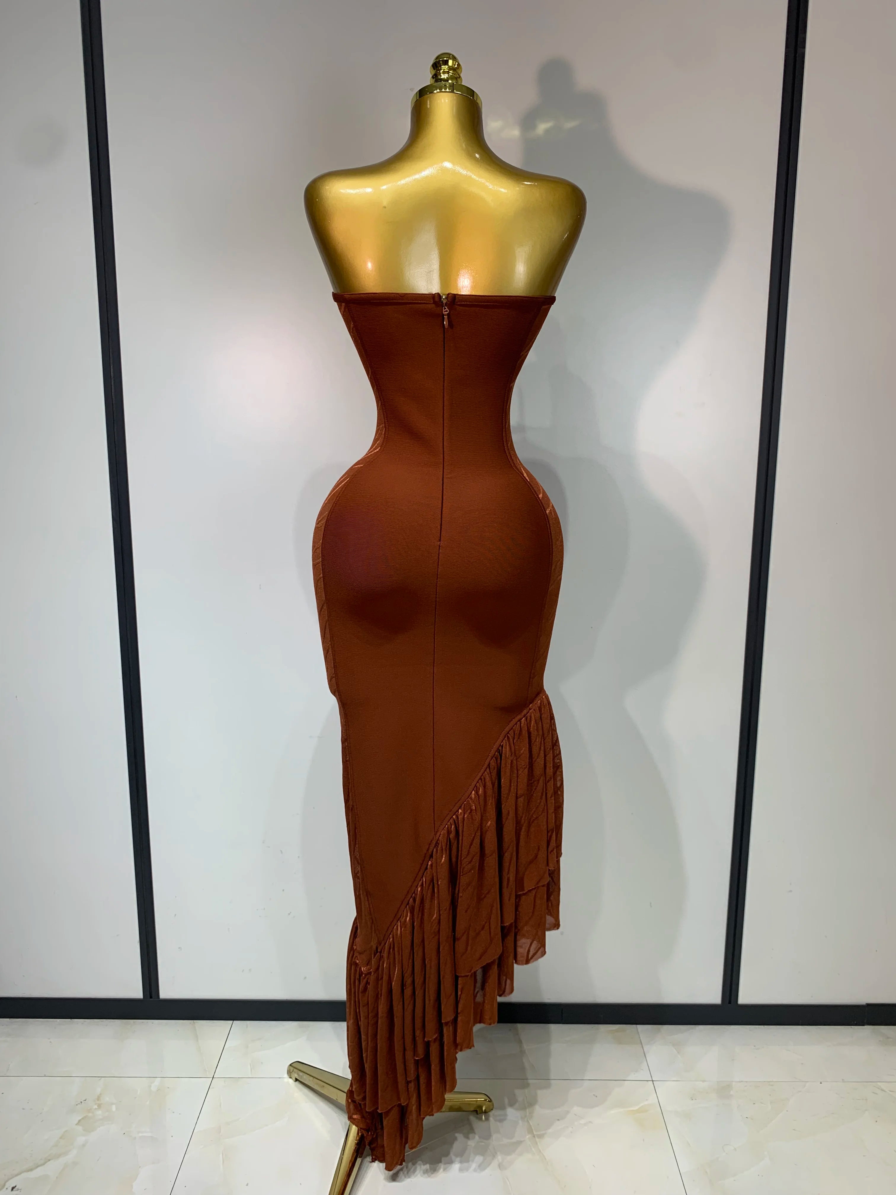 Strapless Sparkly Rhinestone Cut-Out Bandage Dress