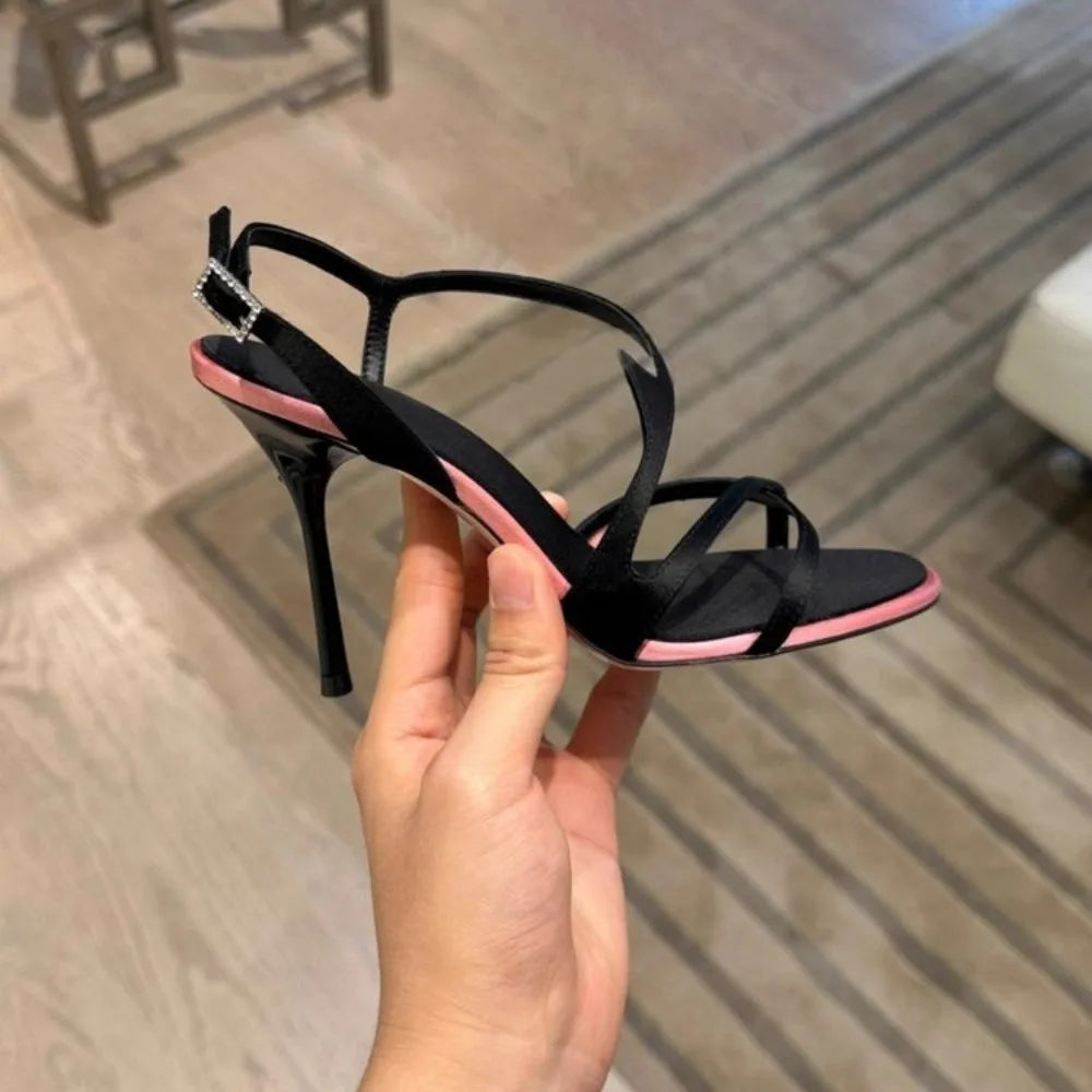 2026 Satin Color-Block Stiletto Heels – Elegant Strap Sandals