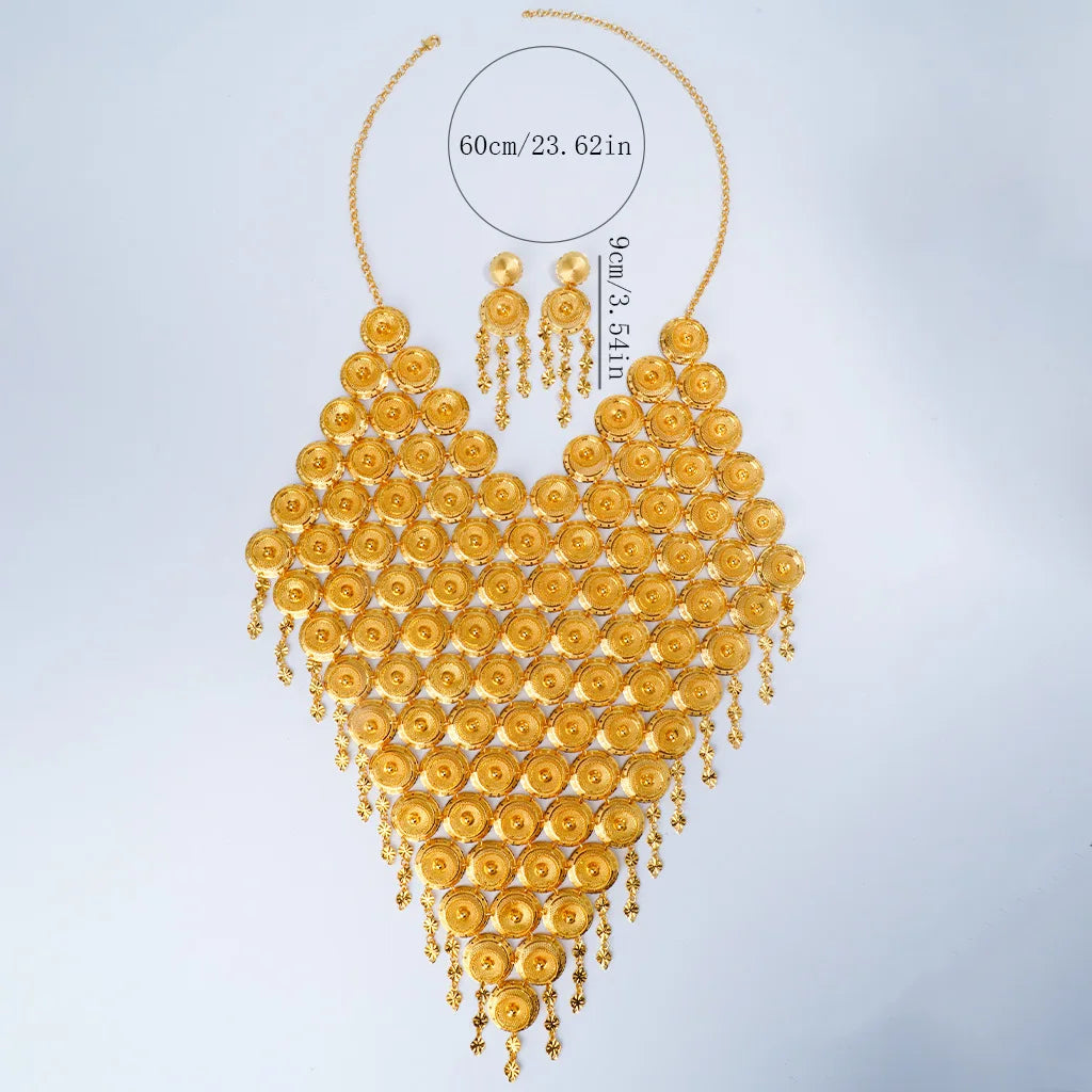 Luxury 24K Dubai Gold Tassel Bridal Jewelry Set