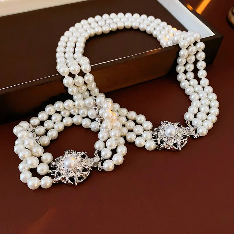 French Style Pearl & Flower Bracelet Set