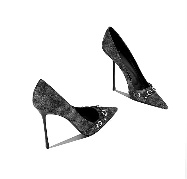 Black Cowboy Pointed-Toe Heels