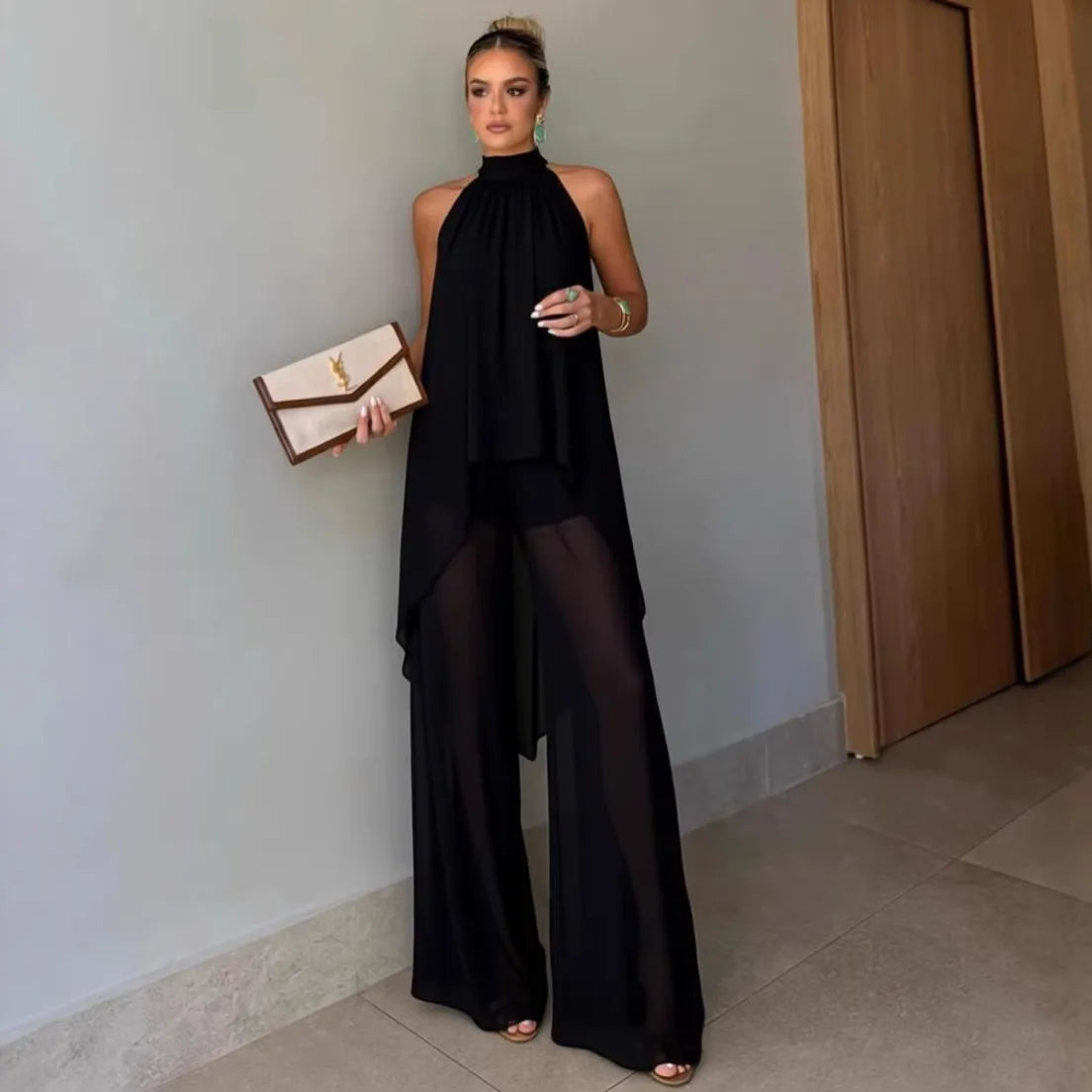 Women Summer Pants Suit: Asymmetrical Sleeveless 2-Piece Set