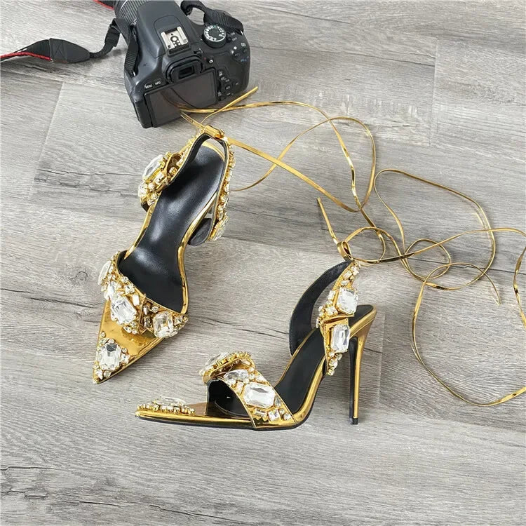 Luxury Rhinestone Pointed-Toe High-Heel Sandals – Elegant Women’s Shoes