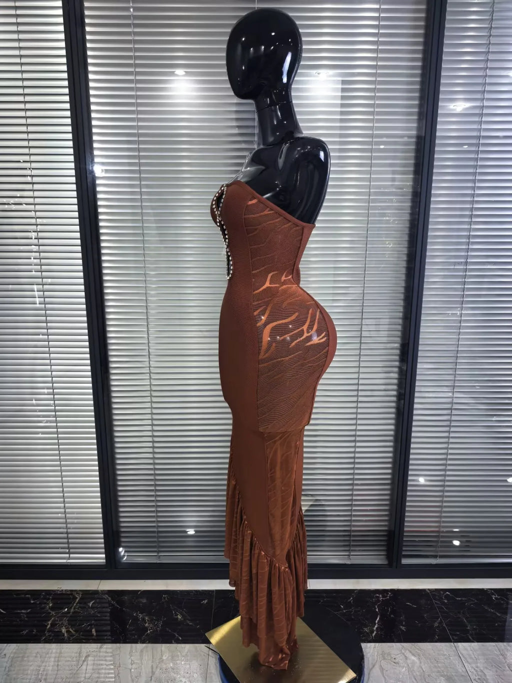 Brown Strapless Shining Diamond Bodycon Bandage Dress