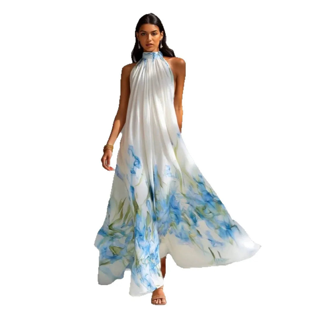 Color-Blocked Neck Hanging A-Line Dress