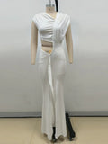 White Asymmetrical Ruched Bodycon Maxi Dress